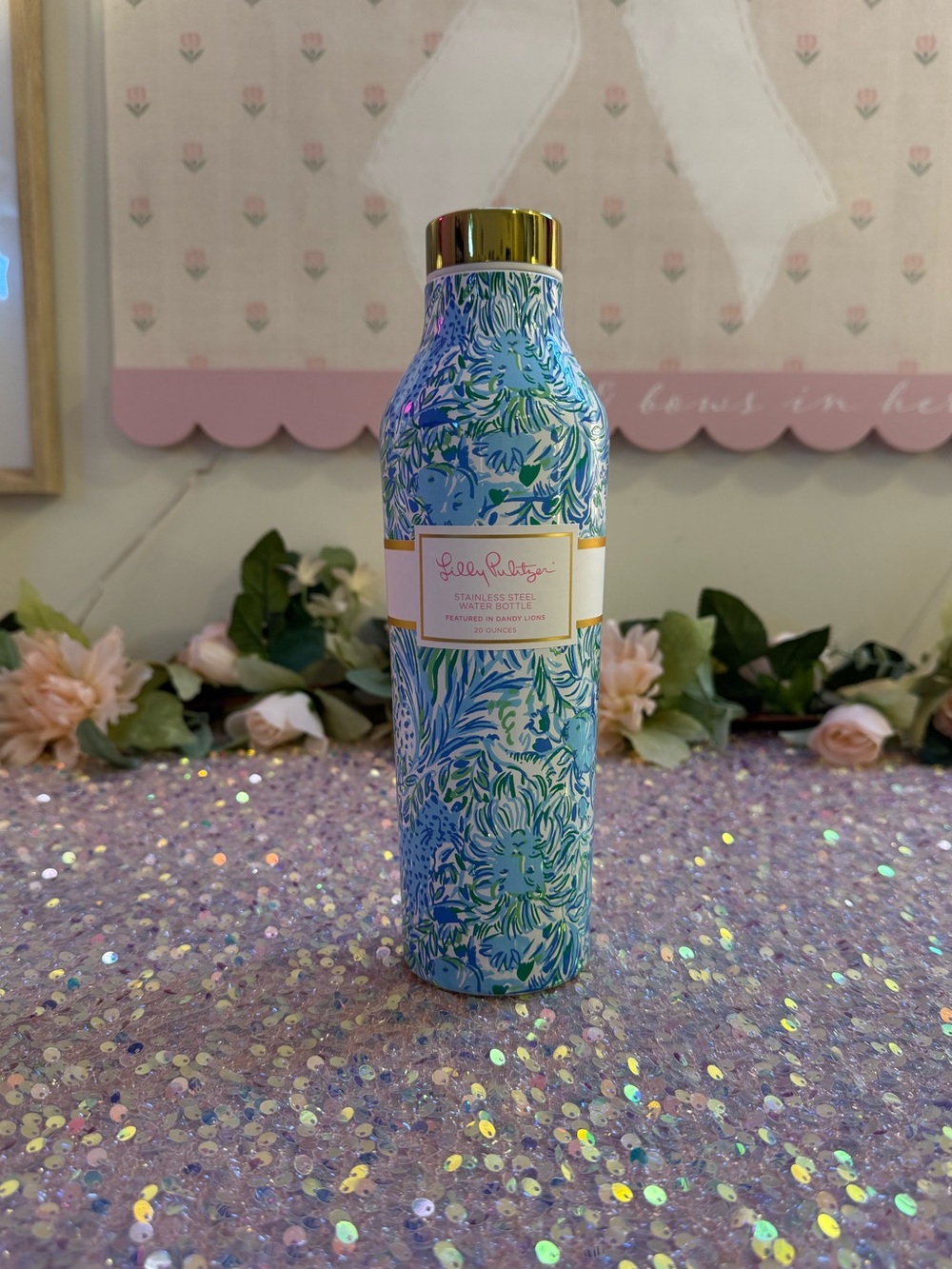 NWT Lilly Pulitzer 20 oz Stainless Steel Water Bottle in "Dandy Lions”